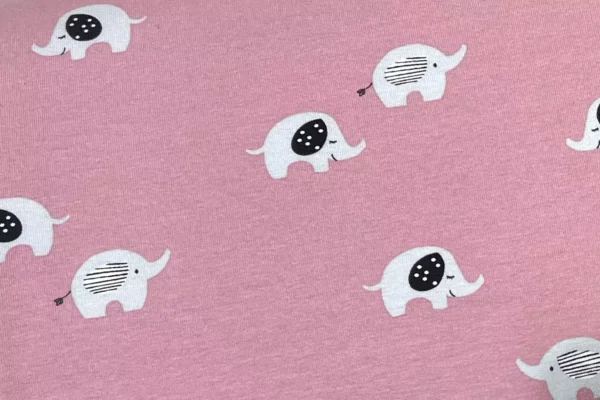 Jersey Stoff mit Elefanten Motiv in rosa