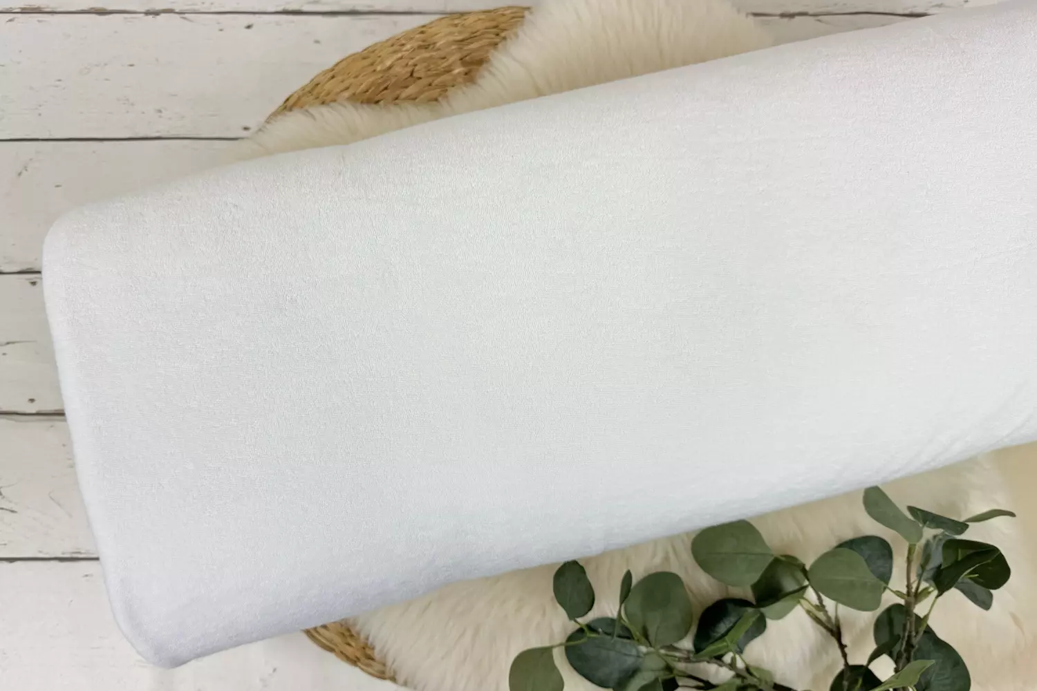 elastischer Frottee Jersey Stoff in Uni Farbe weiß